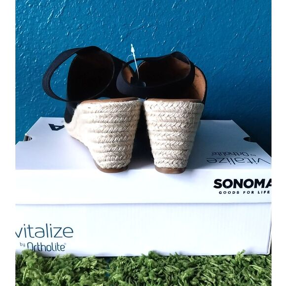 Sonoma Chorale Vitalize By Ortholite Black Espadrille Wedge Sandal 6.5 New/Box - Picture 6 of 6
